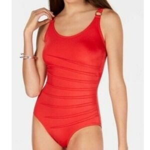 Calvin Klein Red Starburst One Piece Swimsuit Size 14 New- Cup Inserts Missing